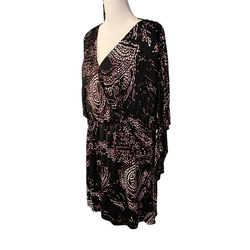 Parker Black Dolman Sleeve Elastic Waist Lined Paisley Catalina Dress Sz Medium - Picture 7 of 10